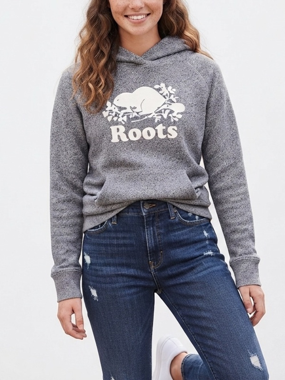Roots Organic Original Kanga Hoodie Size Small Grey Salt n Pepper